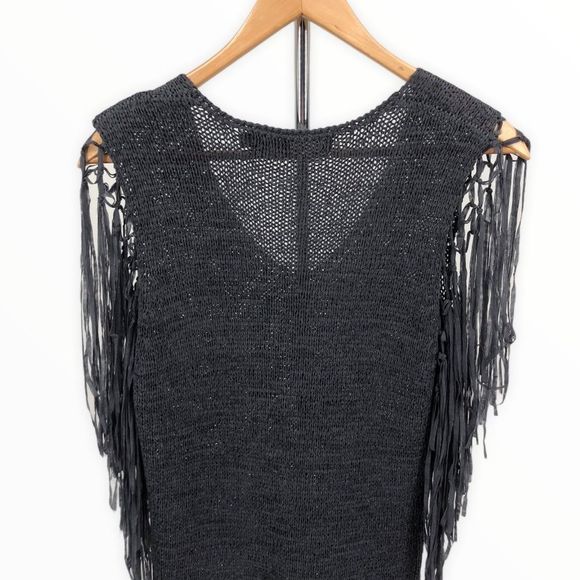 Miilla Grey Knit Fringe Sleeve Cover Up Mini Dress - Picture 5 of 11